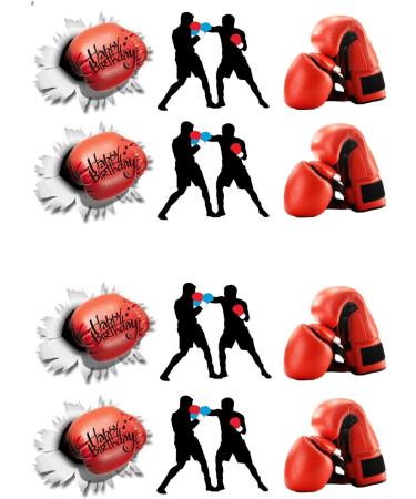 Boxing Gloves Happy Birthday Mix- 12 Edible Wafer Cake Toppers Stand UP STANDUPS - Buy Online on GoSupps.com