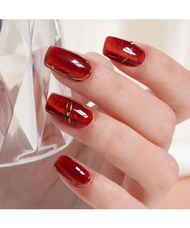 AILLSA Red Cat Eye Gel Polish - Burgundy Glitter & Crystal UV Nail Polish Holographic Reflective Color for DIY Nail Art (0.5 OZ - Buy Online on GoSupps.com