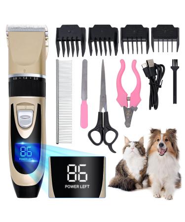 Dog Grooming Clippers Kit Low Noise USB Rechargeable Pet Grooming Kit Professional Cordless Dog Trimmer Shaver for grooming Electric Pet hair Clippers for Cats Dogs Long Hair Pet heavy duty dog grooming Gold & Black