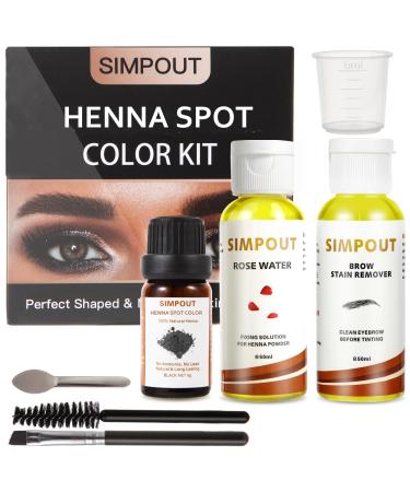 Natural Henna Hair Kit - Henna Powder with Rose Water & Brow Stain Remover No Ammonia No Lead Professional Henna Kit for Salon & Home Use (Black)