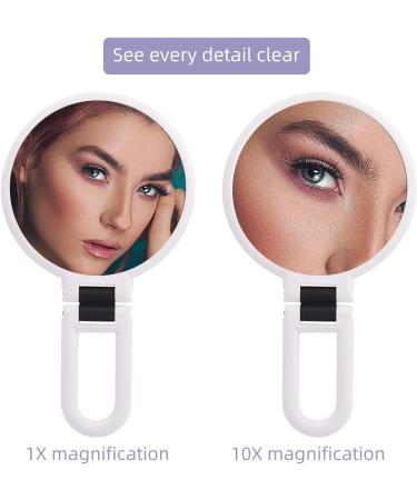 Dolovemk Travel Makeup Mirror with Stand | Double Sided Folding Hand Held Mirror | 10x Magnification | White - Buy Online on GoSupps.com