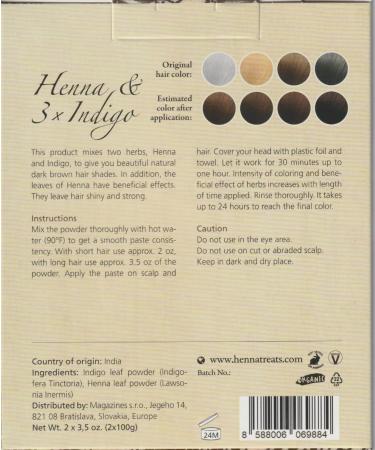 Organic Henna & 3x Indigo Powder for Dark Brown Hair - 200g Natural Hair Dye | Fresh & Pure Indian Hair Care - Buy Online on GoSupps.com