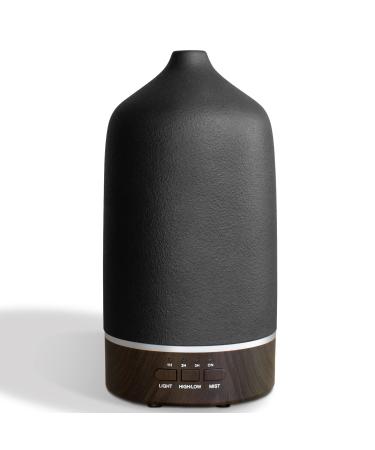 Essential Oil Diffuser Aromatherapy Humidifier - 300ML Ceramic Ultrasonic Infuser Quiet Aroma Air Defuser Vaporizer with 7 Lights & 2 Mist for Home Large Room Black