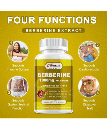 Organic Alliwise Berberine Supplement - 1000mg with Cinnamon, Milk Thistle & Turmeric Extract - Gastrointestinal & Cardiovascular Support - Buy Online on GoSupps.com