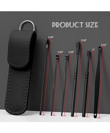 Stainless Steel Ear Picking Spoon Set - 6 Piece Safe Ear Wax Removal Tools with PU Leather Case for Kids Adults & Seniors (Black - Buy Online on GoSupps.com