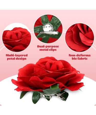 Cinaci 16 Pieces Flamenco Dancer Mexican Wine Red Rose Flower Alligator Hair Clips Barrettes Brooches Prom Party Wedding Bridal Hair Pins Accessories for Women Girls - Buy Online on GoSupps.com