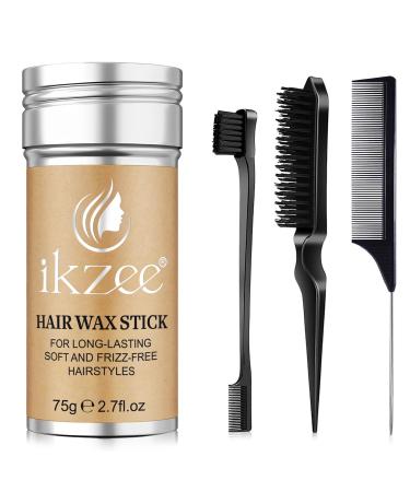 Oil Base Mask Hair Wax Stick 75g Hair Gel and 3pcs Hair Brush KitDouble Edge Comb Wigs Edge Control Slick Stick Non-Greasy Styling Pomade and Tail Comb