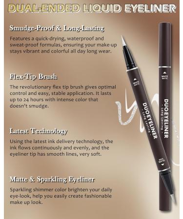 White Silver liquid Eyeliner 2-in-1 Shimmer Glitter Eyeliner Pencil Long Lasting Eye liner Waterproof Smudge-Proof High Pigmented Smooth Colored Metallic Matte Eyeliner Ultra-Fine Tip Eye makeup-01 01# - Buy Online on GoSupps.com