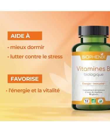 Bioph nix Organic Vitamin B 90 Capsules - 100% Natural Organic Plant Based Food Supplement - Vitamins B1 B2 B3 B5 B6 B8 B9 and B12. Energy Vitality and Immunity - Buy Online on GoSupps.com