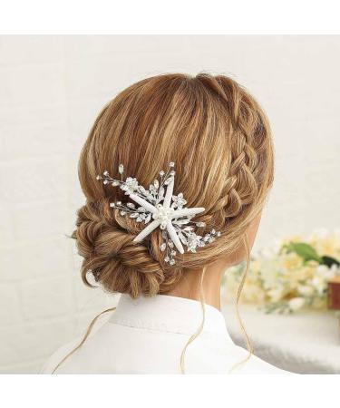 Starfish Bride Wedding Hair Comb - Silver Crystal & Pearl Beach Bridal Hair Piece for Women and Girls - Buy Online on GoSupps.com