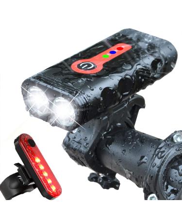 BurningSun Bike Light Set 5 Mode 1000 Lumens Super Bright 360 Degree Rotatable IP65 Waterproof USB Rechargeable Bicycle Headlight Front and Taillight Rear Back Light Cycling Riding Lamp LED Flashlight