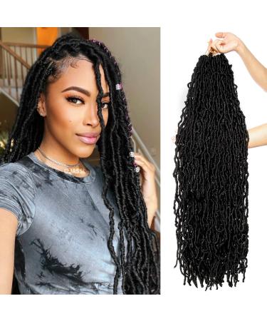 FAIRISE - 8 Packs Faux Locs Crochet Hair for Black Women - Long Soft Locs 18 Inch 1B Natural Black - Synthetic Pre Looped Curly Wavy Goddess Locs Crochet Hair 18 Inch (Pack of 8) 1B Natural Black