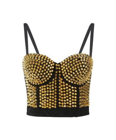Glitzer Top Women Party - Carrier Top Mountains Crop Tops Sexy Tank Tops Sparkle tank tops Agricultural tops with carrier Trendy Vest Carnival Camisole Vest Streetwear Cropped L GOLD