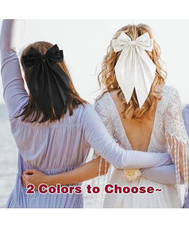 Andibro French Bow Hairpins for Women Long Tail Large Bow Barrettes Clip Soft Silky Satin Hairclip Bow Metal Duckbill Clips for Dress up Accessories Decor for Wedding Party - Buy Online on GoSupps.com