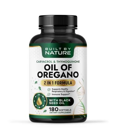 Built by Nature Oil of Oregano with Black Seed Oil Oregano Oil Capsules Immune Support Supplement High Carvacrol & Thymoquinone Antioxidants 180 Softgels