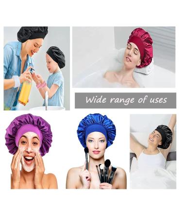 Extra Large Satin Bonnet for Sleeping | Wide Elastic Band Sleep Cap for Women | Night Head Cover for Long Hair | L-Red and Black - Buy Online on GoSupps.com