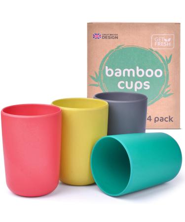 GET FRESH Bamboo Kids Cups Set 4-pack Reusable Bamboo Cups for Toddlers and Adults Colorful Bamboo Fiber Drinking Cups for Children Bamboo Kids Dinnerware Set for Everyday Use