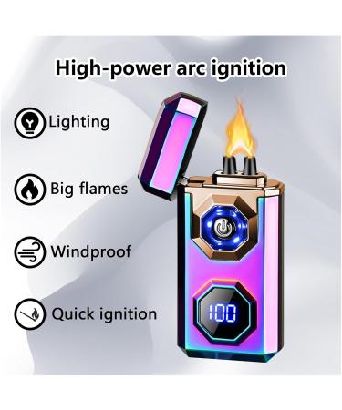 Windproof high Power USB arc Pulse Electric Lighter Rechargeable Large Flame Windproof Lighter Illuminated Plasma Lighter (Black)(Purple) - Buy Online on GoSupps.com