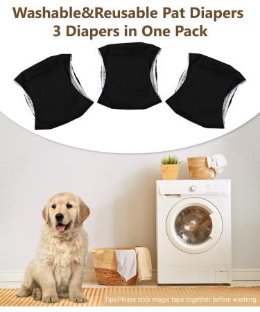 Premium Washable Abdominal Tapes for Men | 3 Pack Dog Diapers & Belly Tapes (Medium Black) - International Shipping Available - Buy Online on GoSupps.com