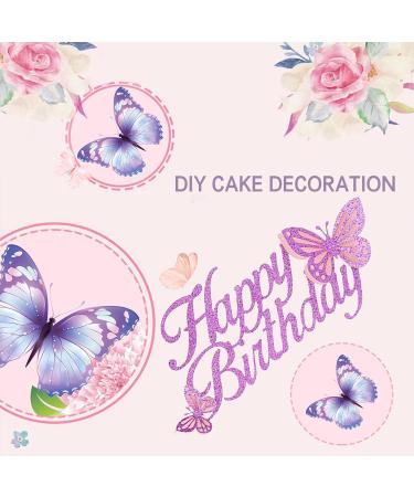 30pcs Purple Gold Edge Mixed Size Lively 3D Butterfly Cupcake Topper for Girls Women's Happy Birthday - Buy Online on GoSupps.com