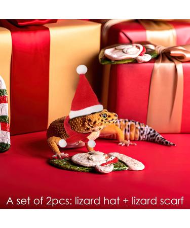 Petyoung Reptiles Hat & Scarf Set for Lizards Bearded Dragons Geckos - Christmas Hat Shell Red Leash & Dishes - Perfect Gift for Small Animals - Buy Online on GoSupps.com