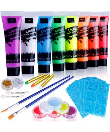 Lictin 43pcs UV Glow Body and Face Paint Set with Glitter, Crayon, and Club Makeup Art Kit - Ideal for Adults, Kids, Party, and Carnival - 43 Count - Buy Online on GoSupps.com