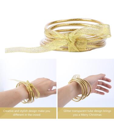 STOBOK 1pc Ribbon Glitter Bracelet Bangles Glitter Jelly Bangle Silicone Glitter Filled Jelly Bracelet Bowknot Jelly Bangle Bracelets Purple Women's Plastic Accessories Bagging Machine Golden 7.5x7.5cm - Buy Online on GoSupps.com