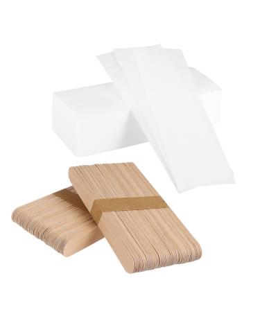 BESTYASH Lot De 200 Bandes De Cire Pour pilation 100 B tonnets En Bois Bandes Corps Visage Kit D' pilation Utilisation Domestique Ou Professionnelle