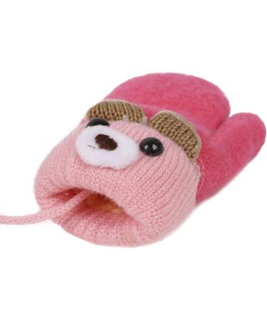 Kids Toddlers Knitted Gloves Mittens with String | Fleece Lined Winter Mittens for Boys Girls | Cartoon Design | Ages 0-3 | Rose Red - Buy Online on GoSupps.com