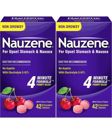 Nauzene Upset Stomach & Nausea Chewable Tablets Flavor Wild Cherry 42 Count (Pack of 2)