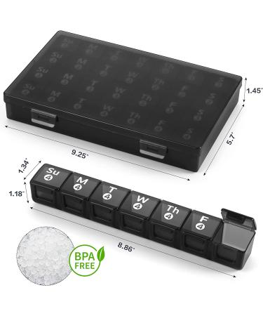Large 28-Day Monthly Pill Organizer - Travel Friendly 4 Week Pill Box for Vitamins & Supplements - Black - Buy Online on GoSupps.com