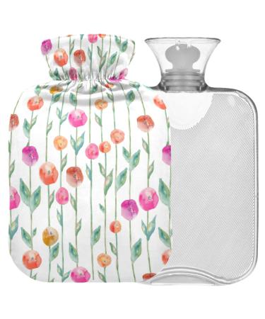 NAANLE hot water bottle with cover watercolor flower strips transparent hot water bottle hot water bottle to relieve back pain handfoot warmers neck and cold therapy 2 L