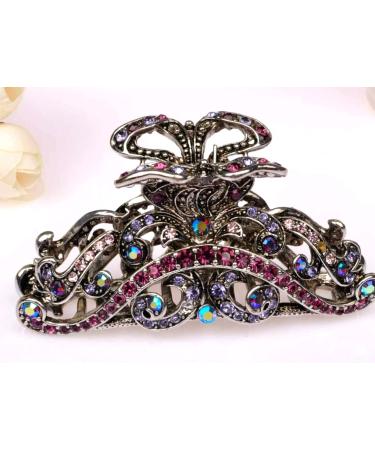 TROTH FASHION Metal Antique Silver Plated Hair Clips Women Crystal Rhinestone Hair Claw Diamante Claw Hair Clamp Anti Slip Large Claw Clips for Thin & Thick Hair Hair Styling Accessories Women Antique Silver Purple