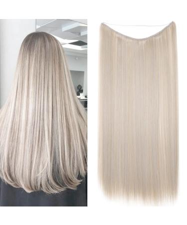 20 Inches Straight Hair Extensions Secret Headband No Clip Easy Invisible Crown Wire in Hair Extensions Hairpiece for Women Ash blonde mix silver grey Ash blonde mix silver grey 20 Inch