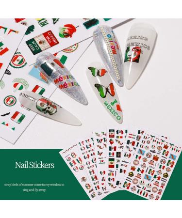 Mexican Flag Nail Art Stickers - 3D Self Adhesive Decals for Patriotic Manicure | DIY Mexico Flag Design (6 Sheets - Buy Online on GoSupps.com