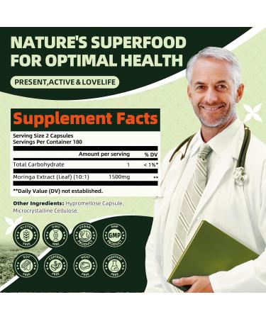 Moringa Pure Capsules, Rich Moringa Powder, A Natural Green Antioxidant Superfood - Supports Energy, Skin Health, Gut Health, with Essential Vitamins & Amino Acids, 180pcs-2 Pack 180 Count (Pack of 2) - Buy Online on GoSupps.com