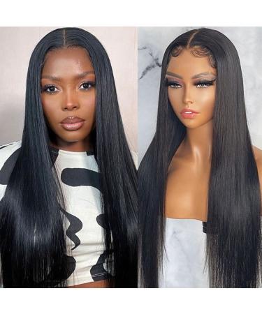 Lace Front Wigs Human Hair 13x4 Straight Human Hair Lace Front Wigs for Black Women Silky Glueless Straight Wigs Human Hair Pre Plucked Brazilian Virgin Straight Human Hair Wigs 180% Density 22 Inch 22 Inch Natural Black