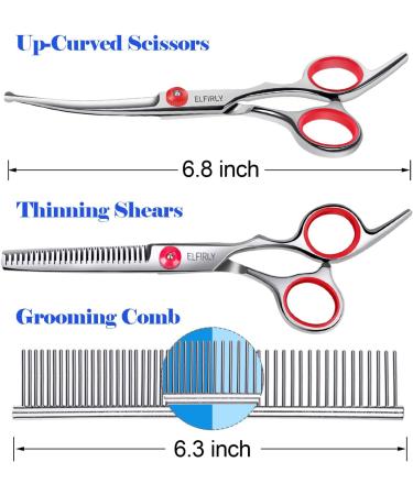 Elfirly Dog Grooming Scissors Set - Curved & Thinning Shears with Safety Round Tip for Cats and Dogs | Includes Grooming Comb | Red (2 Pack) - Buy Online on GoSupps.com