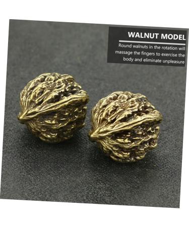Frcolor Copper Walnut Hand Massage Balls - Deep Tissue Foot Massage Device | Retro Chinese Wenwan Handicraft - 3.5x3cm Golden - Buy Online on GoSupps.com