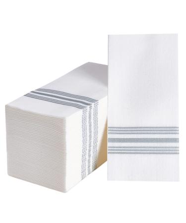 Vplus 150 PACK Guest Towels Disposable Bathroom, Decorative Bathroom Napkins Linen Feel, Soft, and Absorbent Disposable Paper Hand Towel for Dinners, Kitchen, Parties, Weddings, Christmas Party Silver