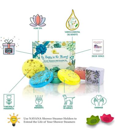 NAVANA Shower Steamers Gift Set - Relaxation and Well-Being with Rose, Lavender, Chamomile, Lemon, Eucalyptus, and Peppermint Essential Oils - 520g - Buy Online on GoSupps.com