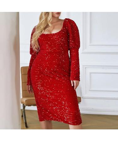Shop Hanxiulin Women s V-Neck Long-Sleeved Evening Dress - Red Cocktail Dress with Mesh Insert - Plus Size XXL Festive Party Dress - Buy Online on GoSupps.com