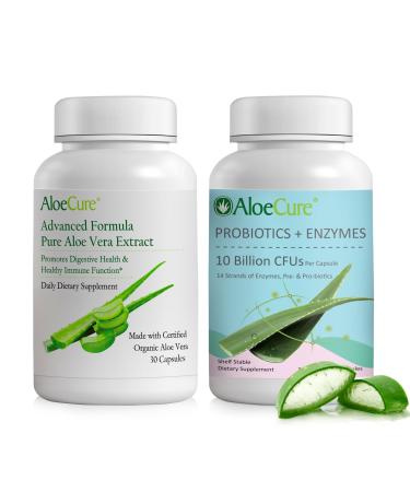 AloeCure Aloe Digestion Pack - 2 Pieces - Aloe Vera Capsules 1btlx30caps, Probiotics 1btl