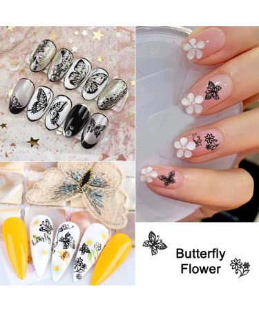 Black Retro Butterfly Nail Art Stickers - 8 Sheets Adhesive Decals for Acrylic Nails Decoration - Buy Online on GoSupps.com