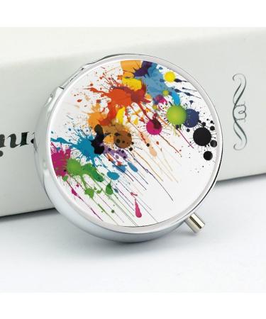 Travel Pill Box Organizer - 3 Compartment Portable Case with Abstract Paint Splashes for Handbags & Pockets - Buy Online on GoSupps.com