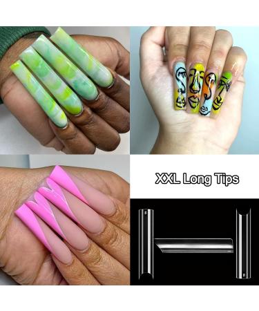 Extra Long C Curve Nail Tips - Half Cover Clear French XXL Deep Fingernail - 500 Pcs Acrylic Straight Square Tips for DIY Nail Art & Press-On Extensions - Buy Online on GoSupps.com