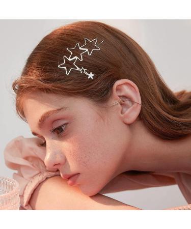 6PCS Star Hair Clips - Non-slip Metal Barrettes with Rhinestone and Pearl - Women's Silver Golden Hair Accessories - Buy Online on GoSupps.com