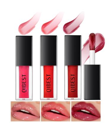 3 Colors Hydrating Lip Gloss Set Crystal Jelly Lip Oil Tinted Nourishing Long Lasting High Shine Smooth Soft Liquid Lipstick for Plumper Looking Lip Care Women Makeup