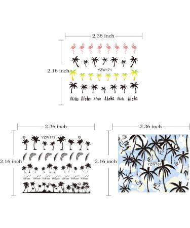 3pcs Summer Coconut Tree Beach Nail Decals - Black Feather & Leaves Art Stickers - Buy Online on GoSupps.com