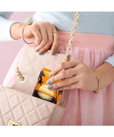 Buy Leather Lipstick Case Organizer with Mirror - Mini Beach Palm Tree Sunset Lip Gloss Holder - Buy Online on GoSupps.com